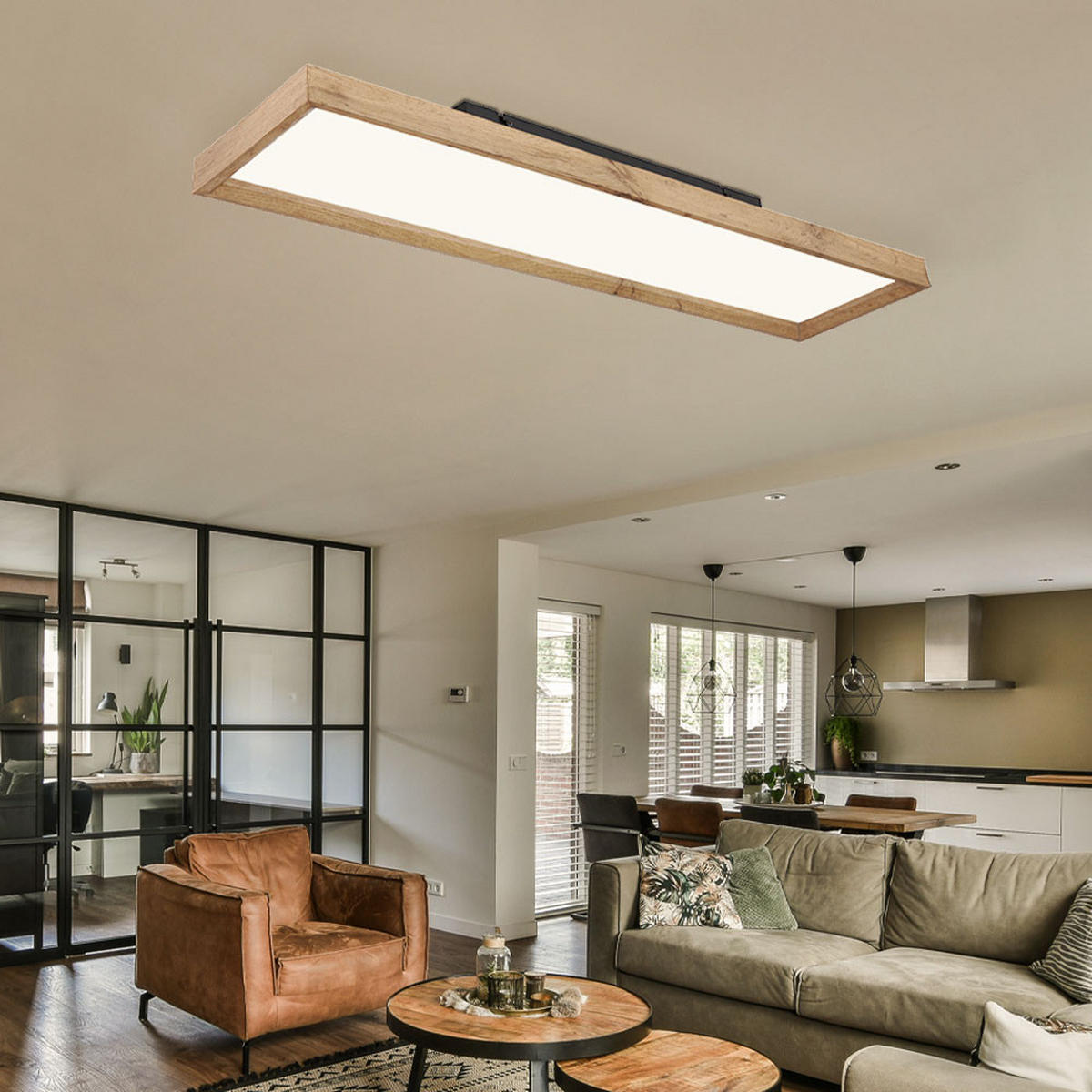 LED DECKENLEUCHTE Holzoptik Braun opal - Braun, Metall (80/20/8.5cm) - Globo Lighting