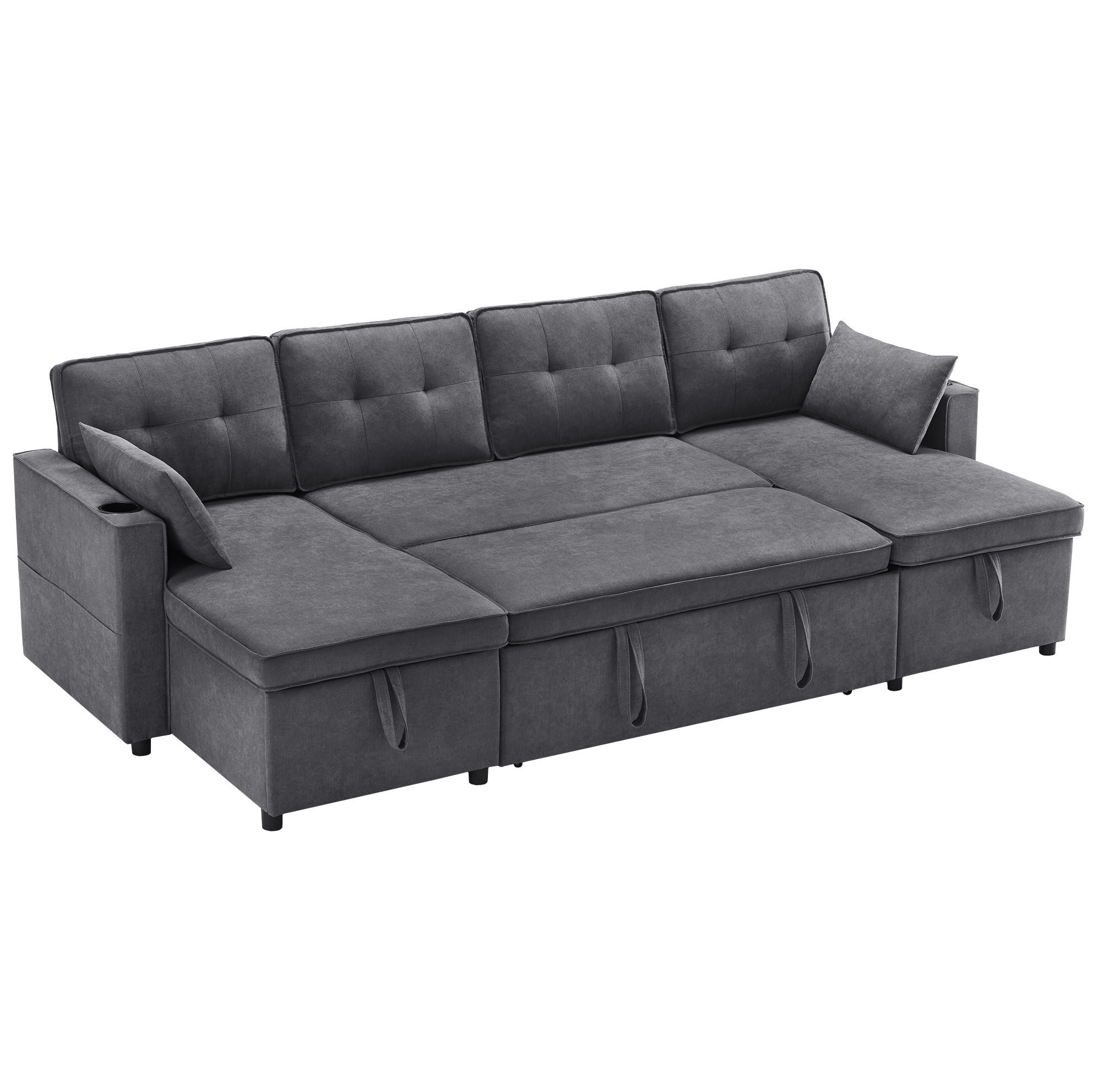 SCHLAFSOFA 270/130/86 cm in Grau – ausziehbar mit Stauraum - Grau, Textil (130/86/270cm) - BEAOK