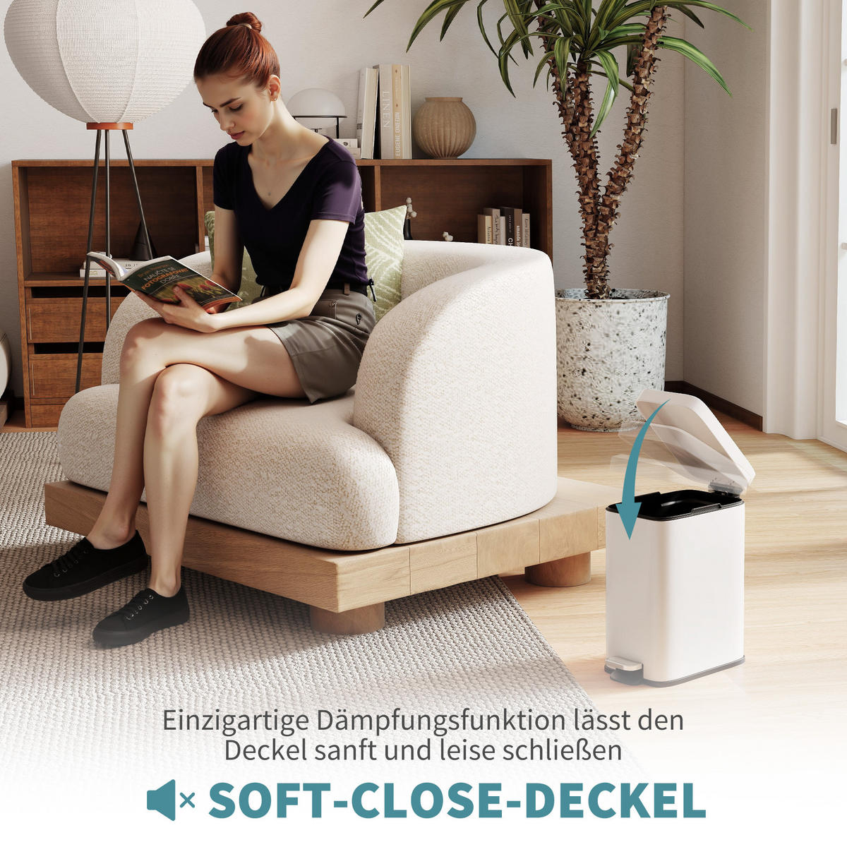 MÜLLEIMER 5L Treteimer Abfalleimer mit Deckel und Fußpedal für Wohnzimmer - Weiß, Metall (14/32/29.2cm) - HOMCOM