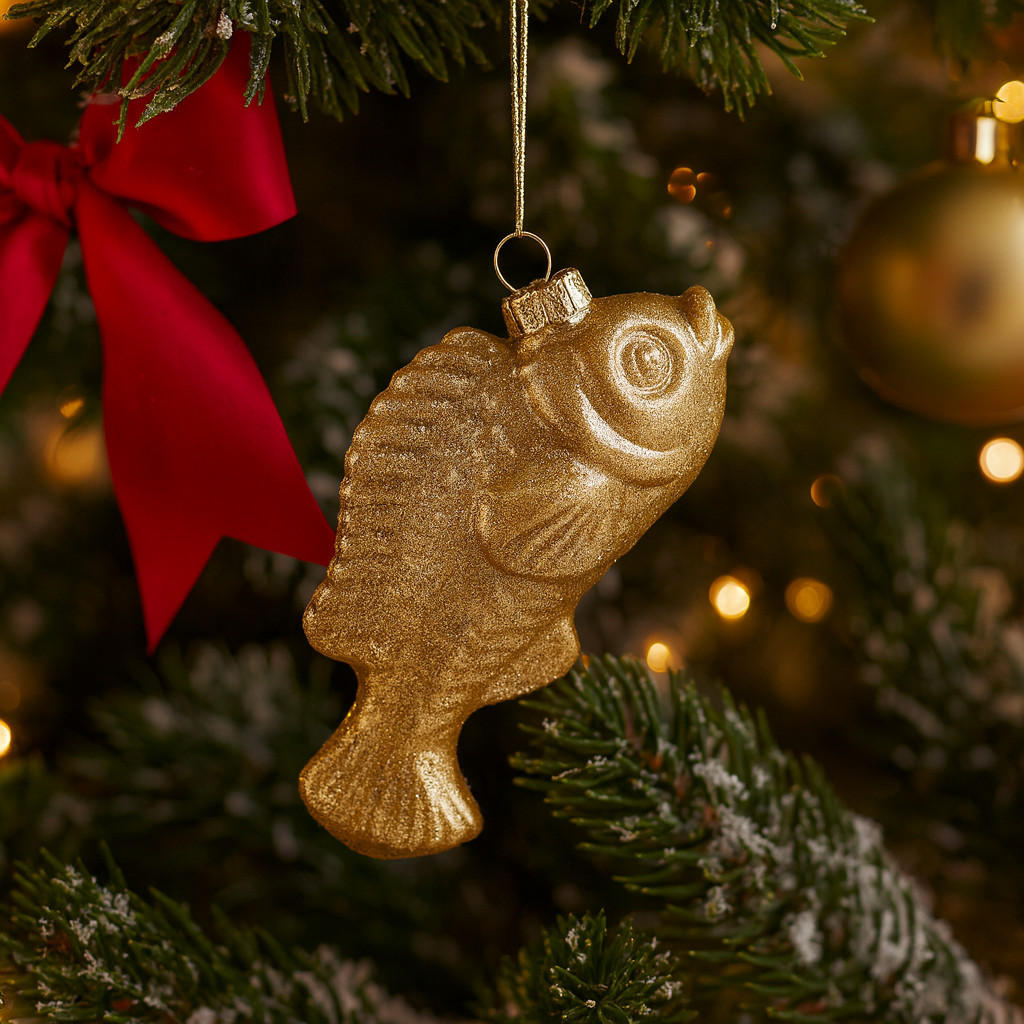 WEIHNACHTSKUGEL Glas KARP, Karpfen 5x12 cm, Gold, Christbaumkugeln, Weihnachtsdeko Xmas, Christmas Deko - Goldfarben, Glas (5/5/12cm) - home&you