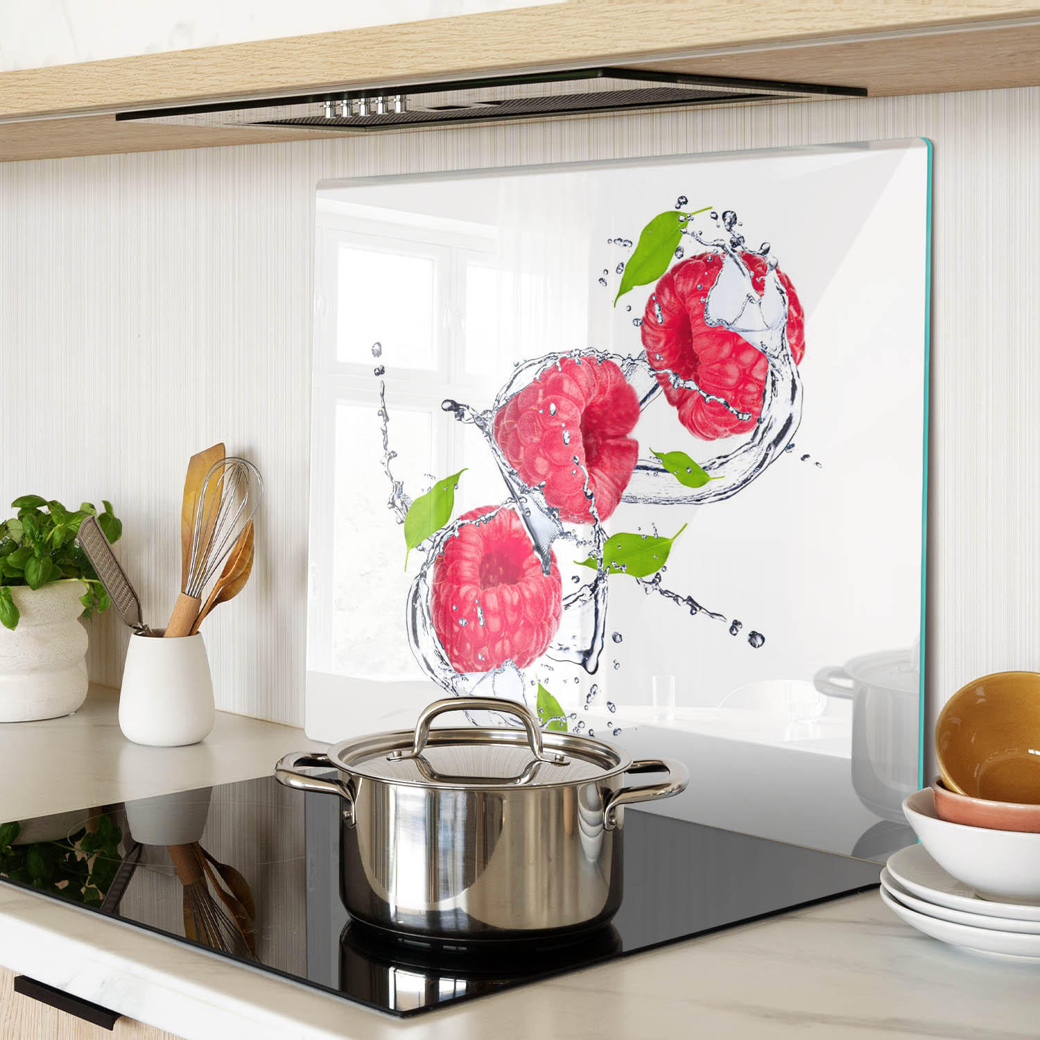 GLASPLATTE 60x52 cm Himbeere und Wasser - Pink, Glas (60/0.4/52cm) - TULUP