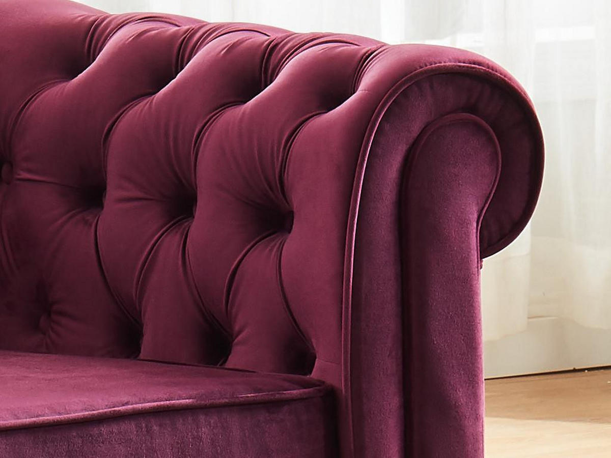 SOFA 3-Sitzer - Samt - Pflaumenfarben - CHESTERFIELD - Bordeaux, Textil (88/72/205cm) - Vente-Unique