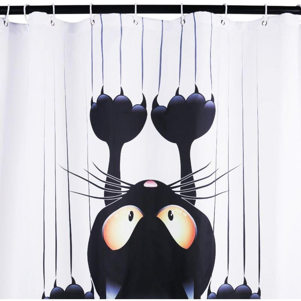 DUSCHVORHANG 150 x 180 cm Katze humorvoll Muster mit Haken - Multicolor, Textil (150/180cm) - MCBOSON
