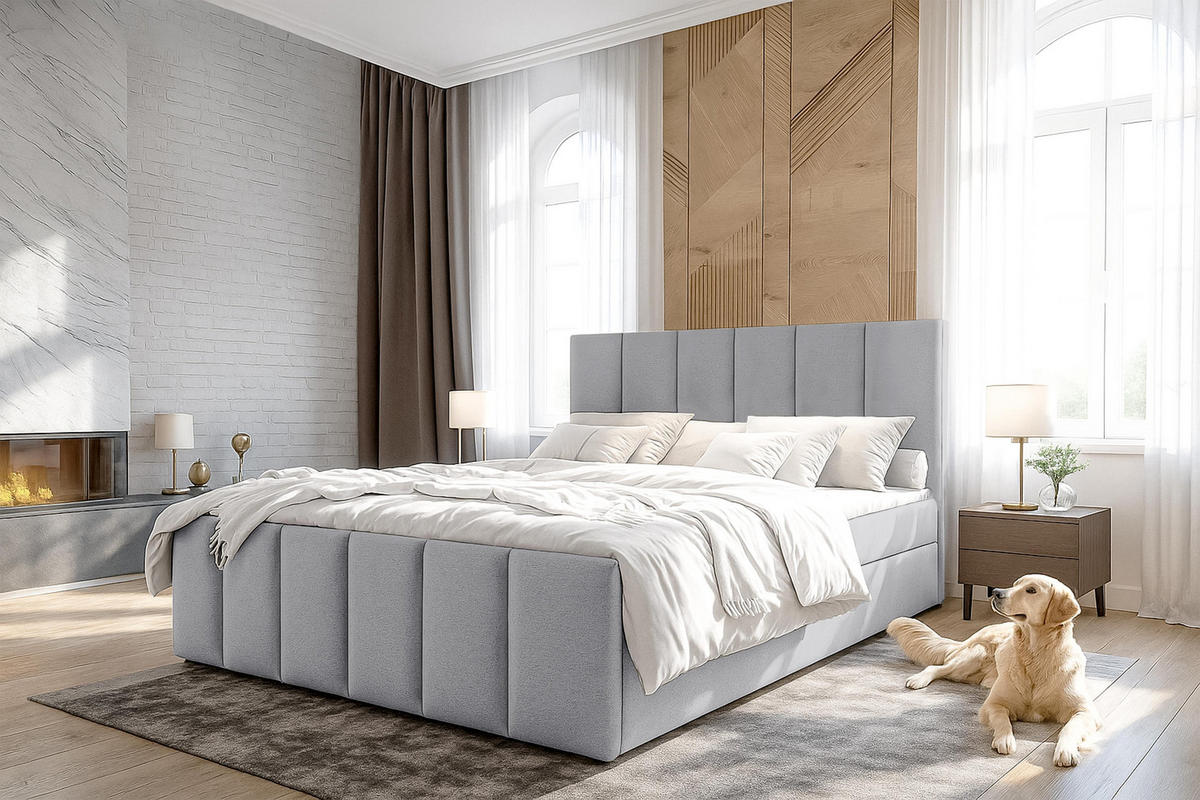 BOXBETT LEVENTE 180x200 cm mit Bettkasten und Matratze - Grau - Schwarz/Grau, Holz/Holzwerkstoff (180/200cm) - AX Living