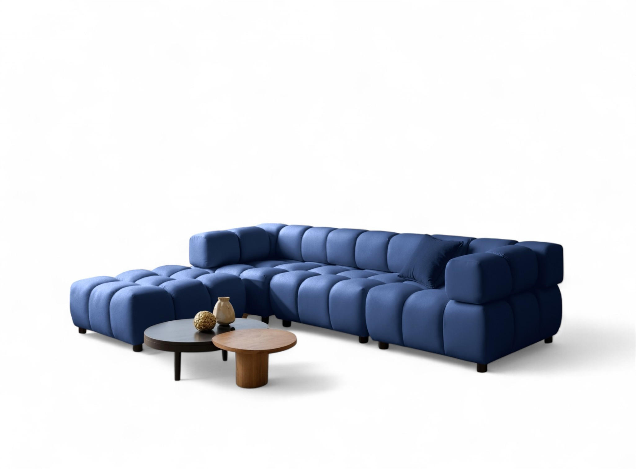 SOFA 3-sitzer Und 1-polsterhocker Flow - Blau, Holzwerkstoff/Textil (288/71/96cm) - Fun Möbel