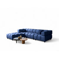 SOFA 3-sitzer Und 1-polsterhocker Flow - Blau, Holzwerkstoff/Textil (288/71/96cm) - Fun Möbel