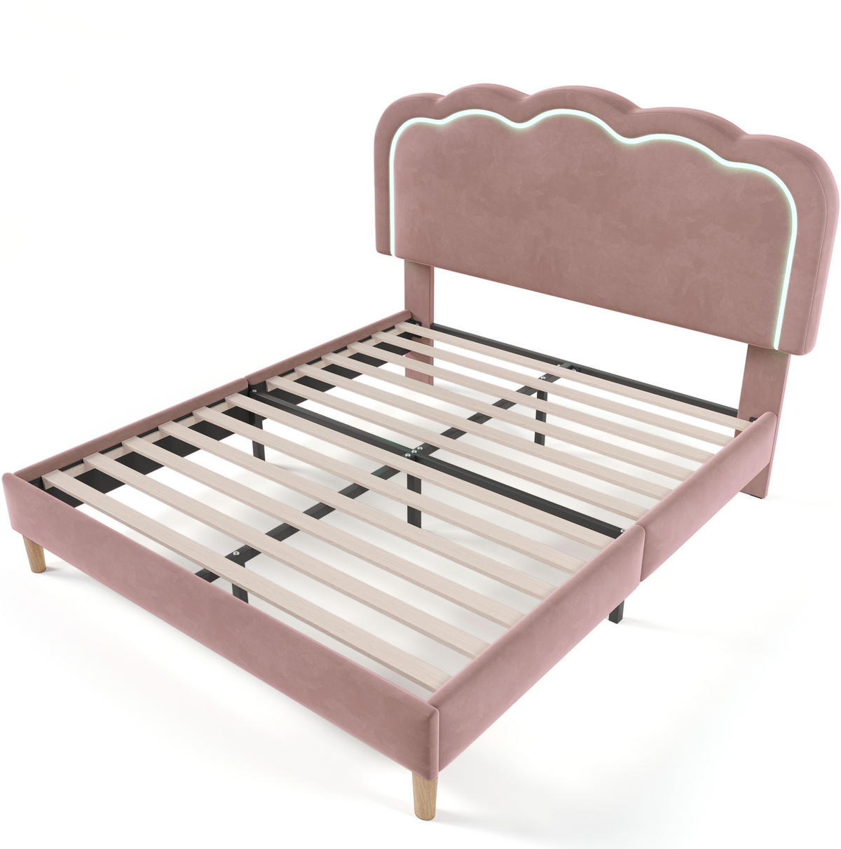 POLSTERBETT mit LED-Kopfteil 140x200 cm Samt Pink - Pink, Metall (140/200cm) - Meubliv