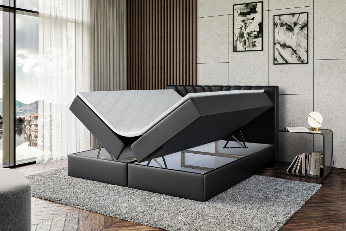 BOXBETT mit Matratze H3 und Lattenrost - ERNINA - 200x200 cm Schwarz Hochglanz - Schwarz Hochglanz, Holzwerkstoff (200/200cm) - ALTDECOR