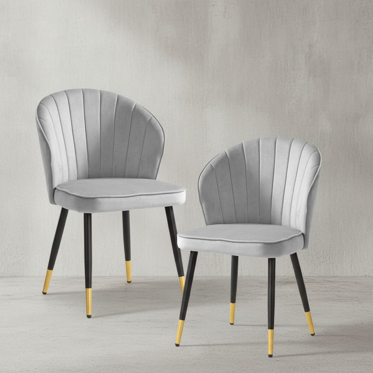 ESSZIMMERSTUHL 2er Set Samtbezug mit Metallgestell Schalenform Skandinavisch gepolstert, Grau 53x55x83 cm - Goldfarben/Grau, Textil/Metall (53/83/55cm) - KADIMA DESIGN