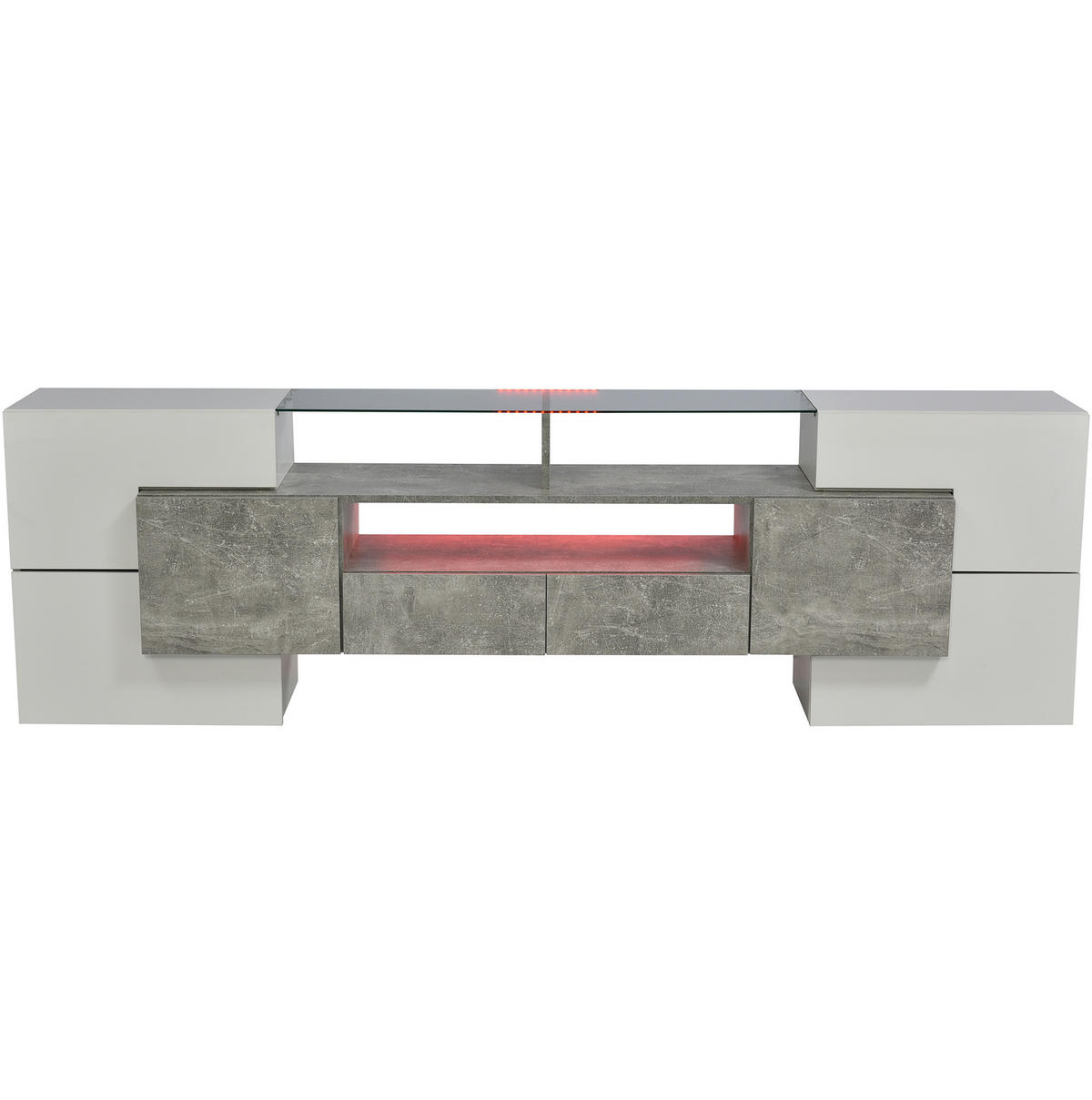 TV-LOWBOARD aus MDF 200x35x60 cm Weiß-Grau mit LED-Beleuchtung und großzügigem Stauraum - Weiß, Holzwerkstoff (200/60/35cm) - Modfu