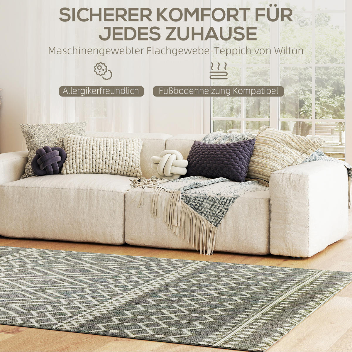 TEPPICH Polypropylen Grau - Grau, Kunststoff (140/200cm) - HOMCOM