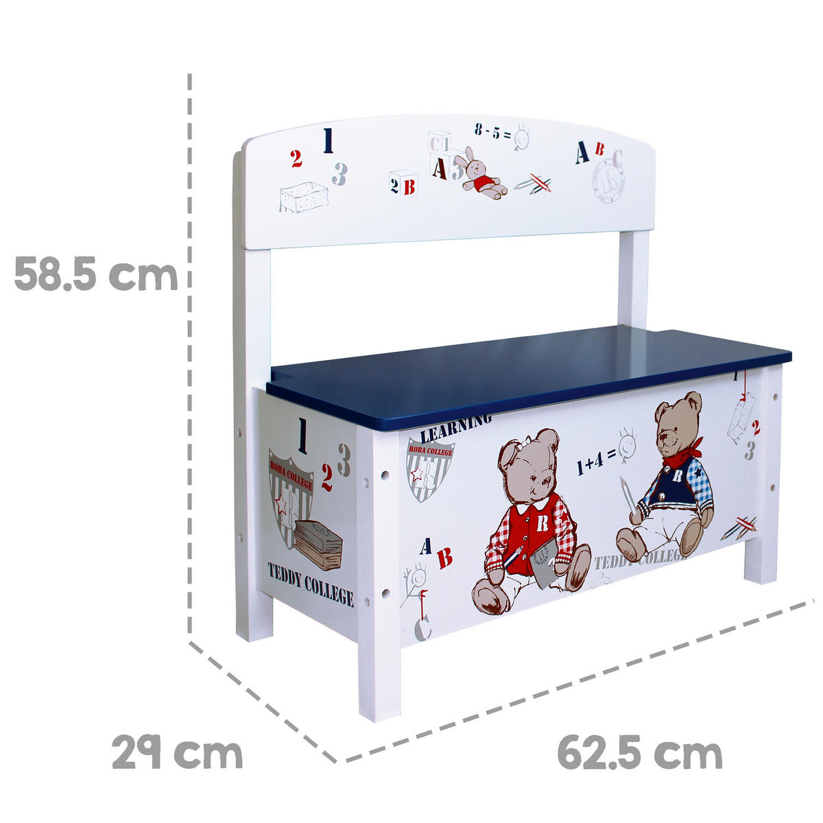 KINDERTRUHENBANK Teddy College - Weiß, Holzwerkstoff (62.5/58.5/29cm) - Roba