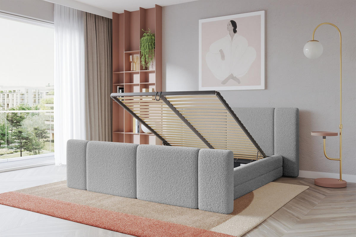 POLSTERBETT mit Bettkasten, Fußteil und Lattenrost, Bett mit Matratze H3/H4 - TEVO-Z 160x200 Hellgrau - Taupe, Holzwerkstoff/Textil (160/200cm) - ALTDECOR