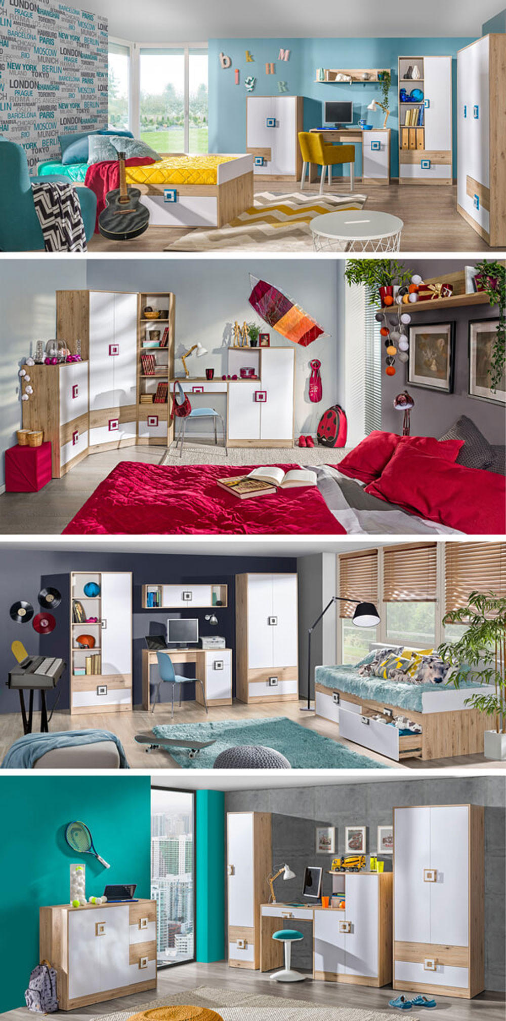 Thumbnail - Feldmann-Wohnen Jugendzimmer-Set, Hellbraun, Holz, 9 Schubladen, Rechteckig, 494x190x204 cm, Kinder- & Jugendzimmer, Jug...