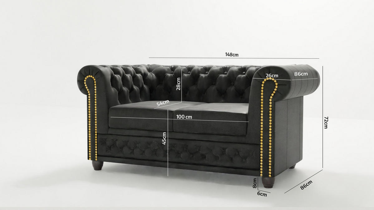 SITZGARNITUR 3+2+1 Chesterfield Flux Anthrazit Microfaser Vintageoptik - Anthrazit/Braun, Holz/Textil (203/72/86cm) - S-Style Möbel