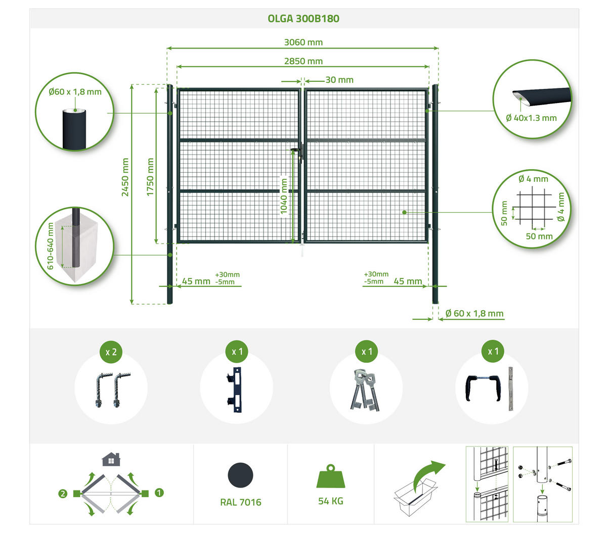 ZAUNTOR Olga Grau 3m H.180cm - Grau, Metall (392/190cm) - Casanoov