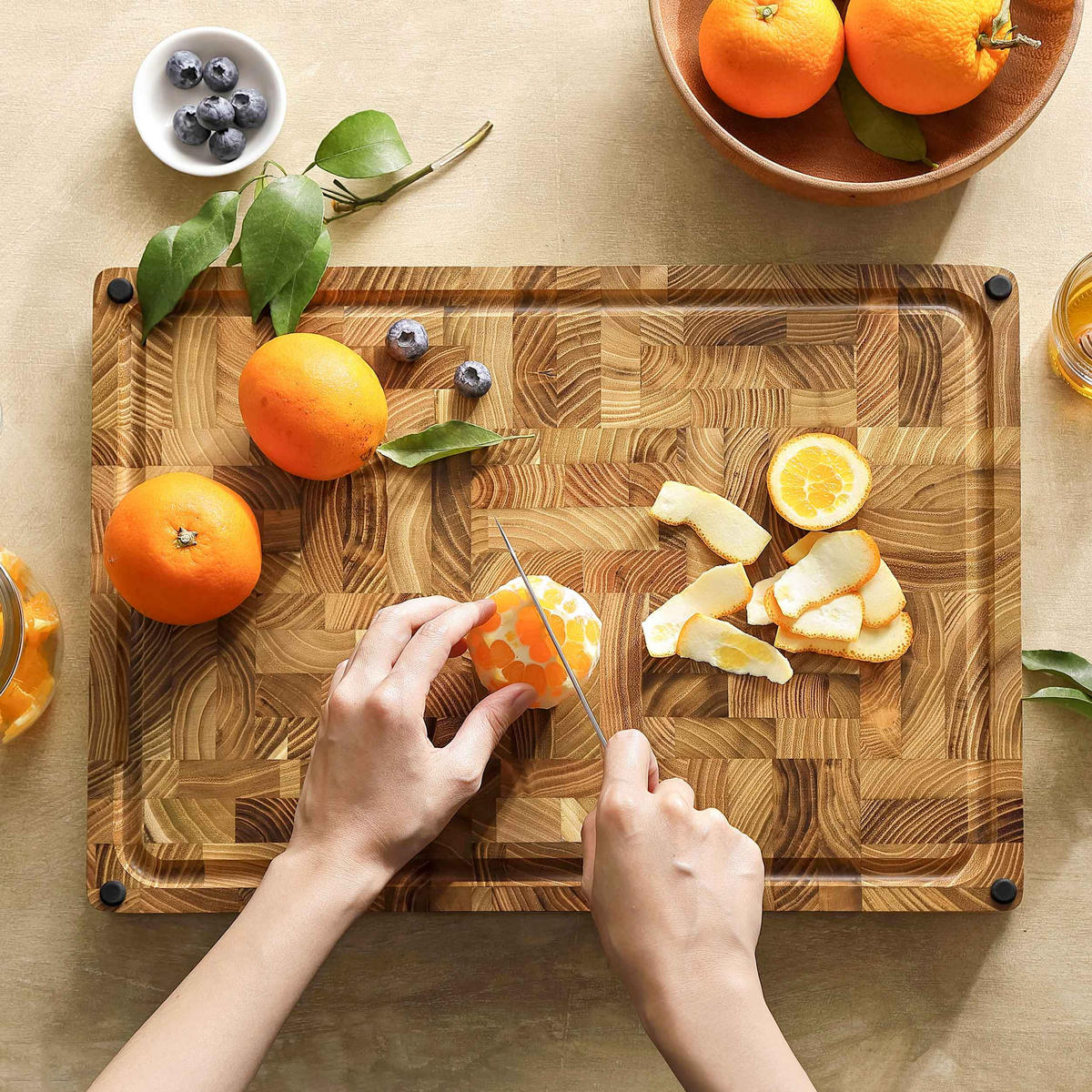 STIRNHOLZ-SCHNEIDEBRETT 43 cm - Teakfarben, Holz (43/30.5cm) - Zayiko