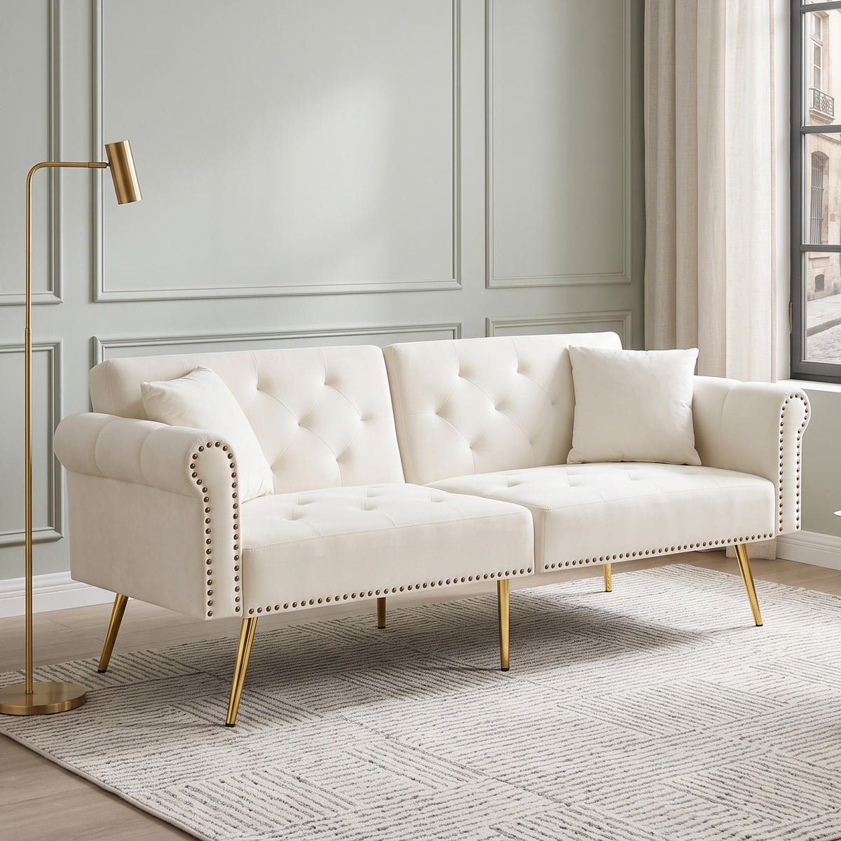 SCHLAFSOFA 2-in-1 Funktion Velours - Beige, Kunststoff (173/70/75cm) - Urban Meuble
