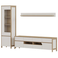 WOHNWAND weiß, Eiche, Wohnkombination skandinavisch 3-teilig 266 cm, Soft-Close, Finnes - Eichefarben/Weiß, Holzwerkstoff/Metall (266/195/39cm) - Furn.Design