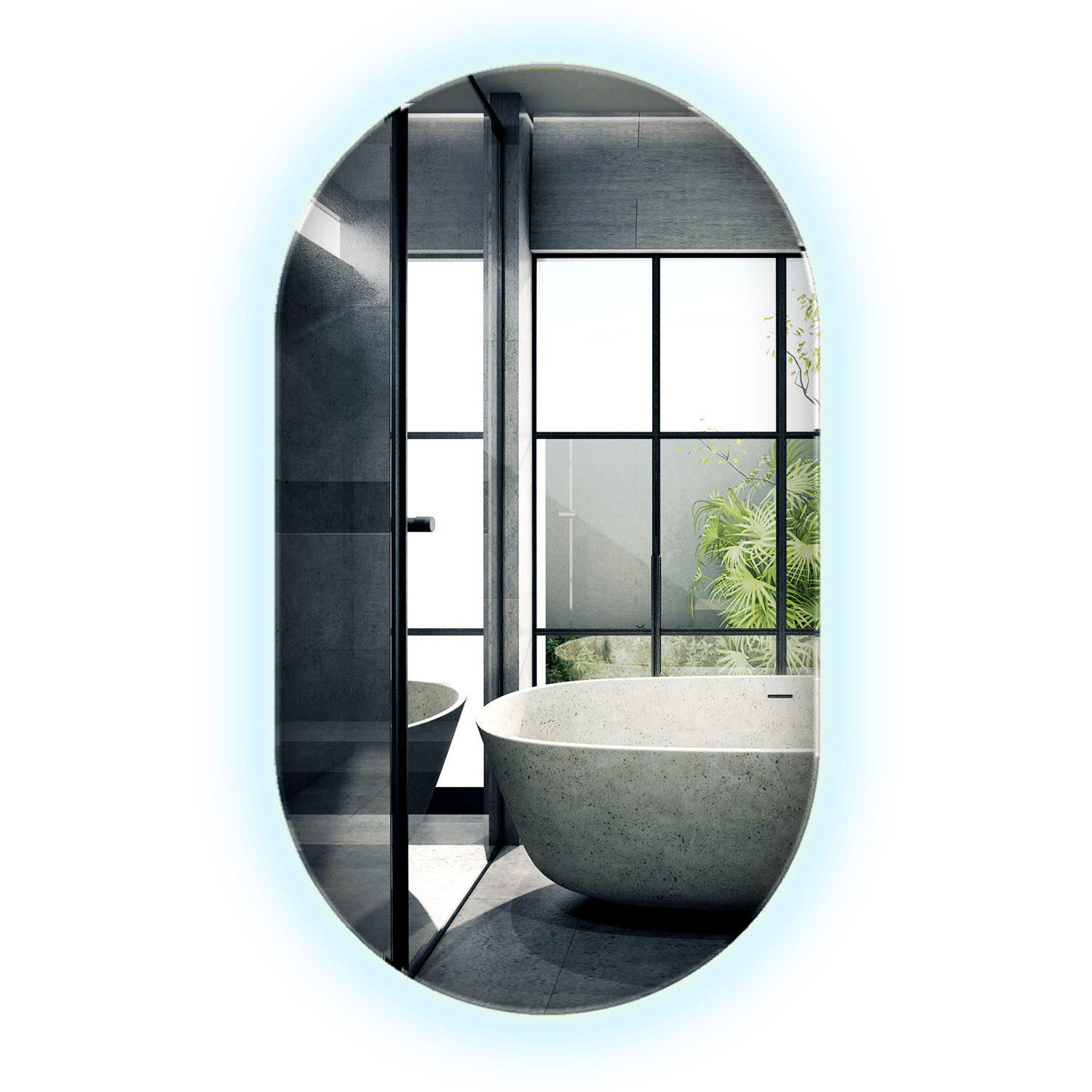 LED-SPIEGEL 46x80 cm Asymmetrisch Kaltweiß 6000K - Blau, Glas (46/80/0.4cm) - Wallfluent