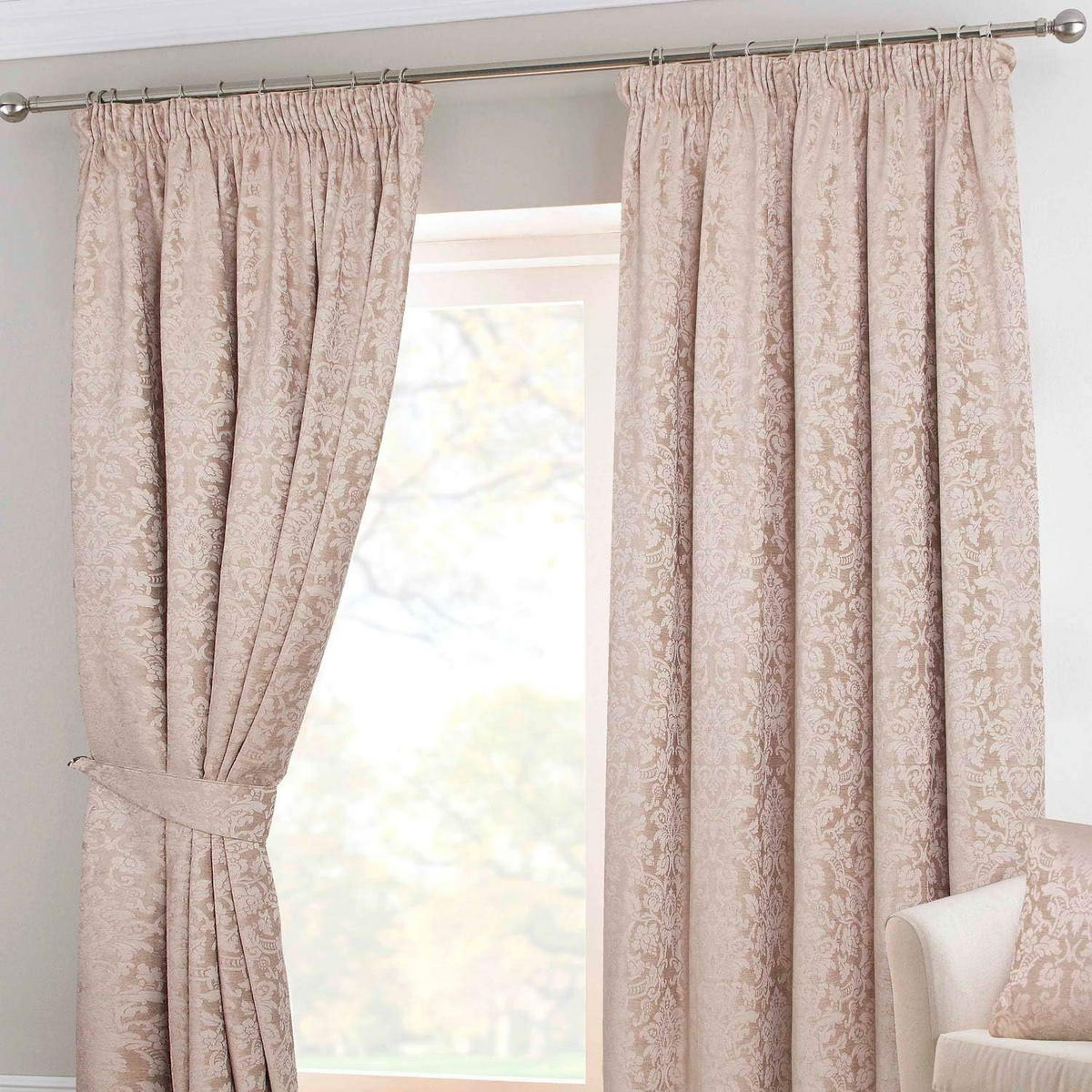 SAMTVORHÄNGE Jacquard verdunkelnd gefüttert, Kräuselband, 167/182 cm - Sandfarben, Textil (167/182cm) - Homescapes