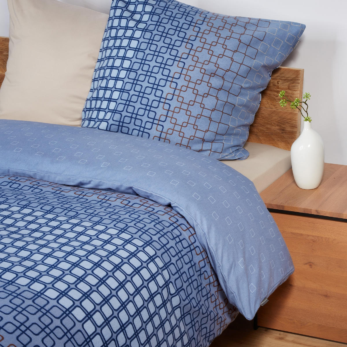 BETTWÄSCHESET Henka - Feinbiber - 2-teilig - 155 x 220 cm - Hellblau-Braun - Braun, Textil (155/220cm) - SCHIESSER