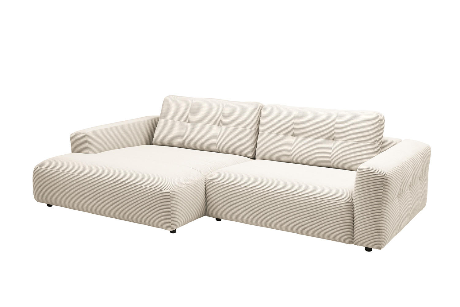 ECKSOFA MIKA Cremeweiß Cord - Creme/Schwarz, Kunststoff/Textil (276/167cm) - KAWOLA