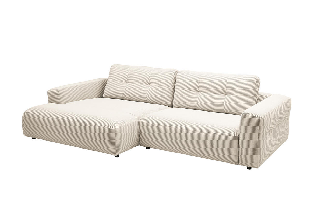 ECKSOFA XL MIKA Cremeweiß Cord - Creme/Schwarz, Kunststoff/Textil (296/167cm) - KAWOLA