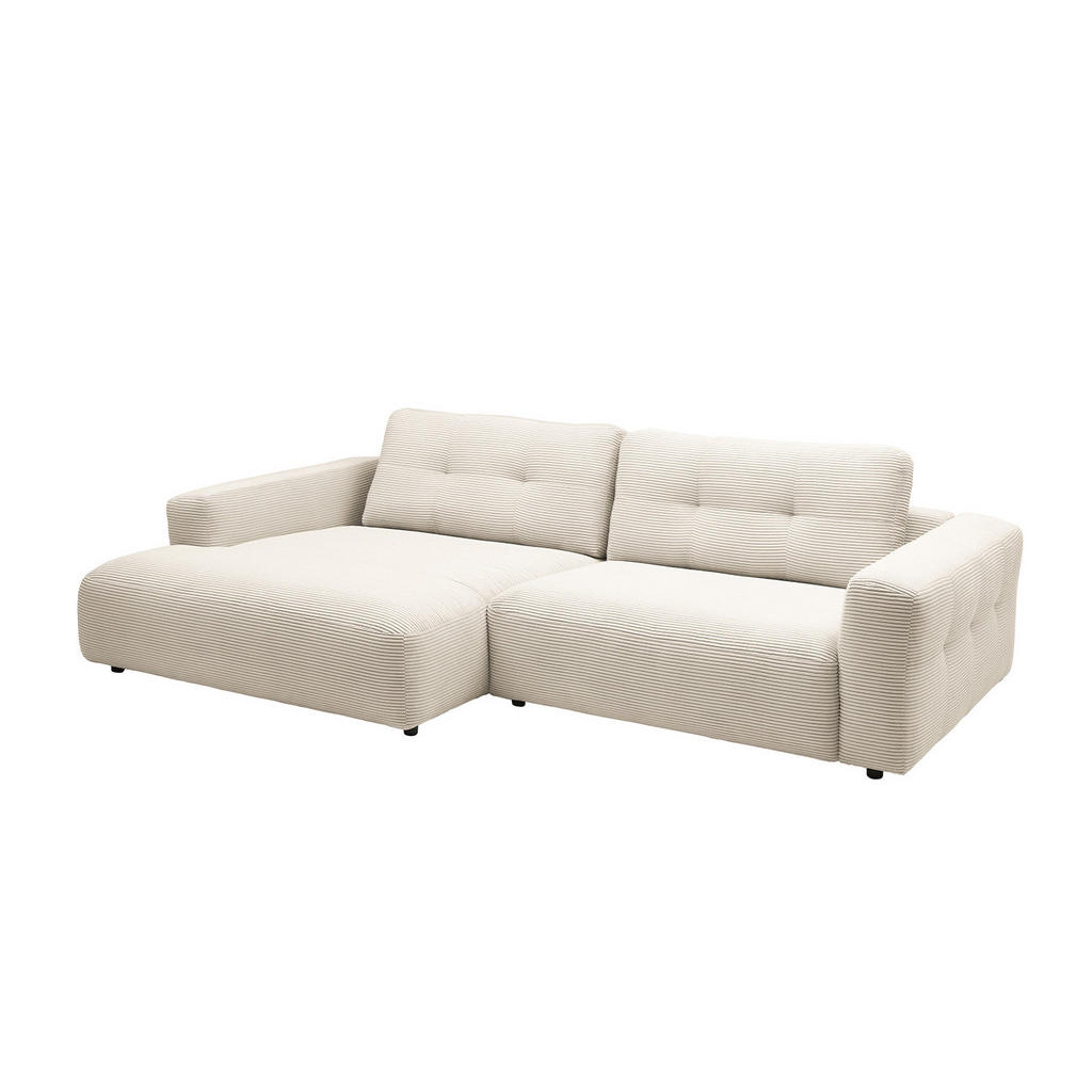 Thumbnail - Kawola Ecksofa, Creme, Schwarz, Textil, Echtholz, 3-Sitzer, Füllung: Kaltschaum, Ottomane links, L-Form, 276x167 cm, Woh...