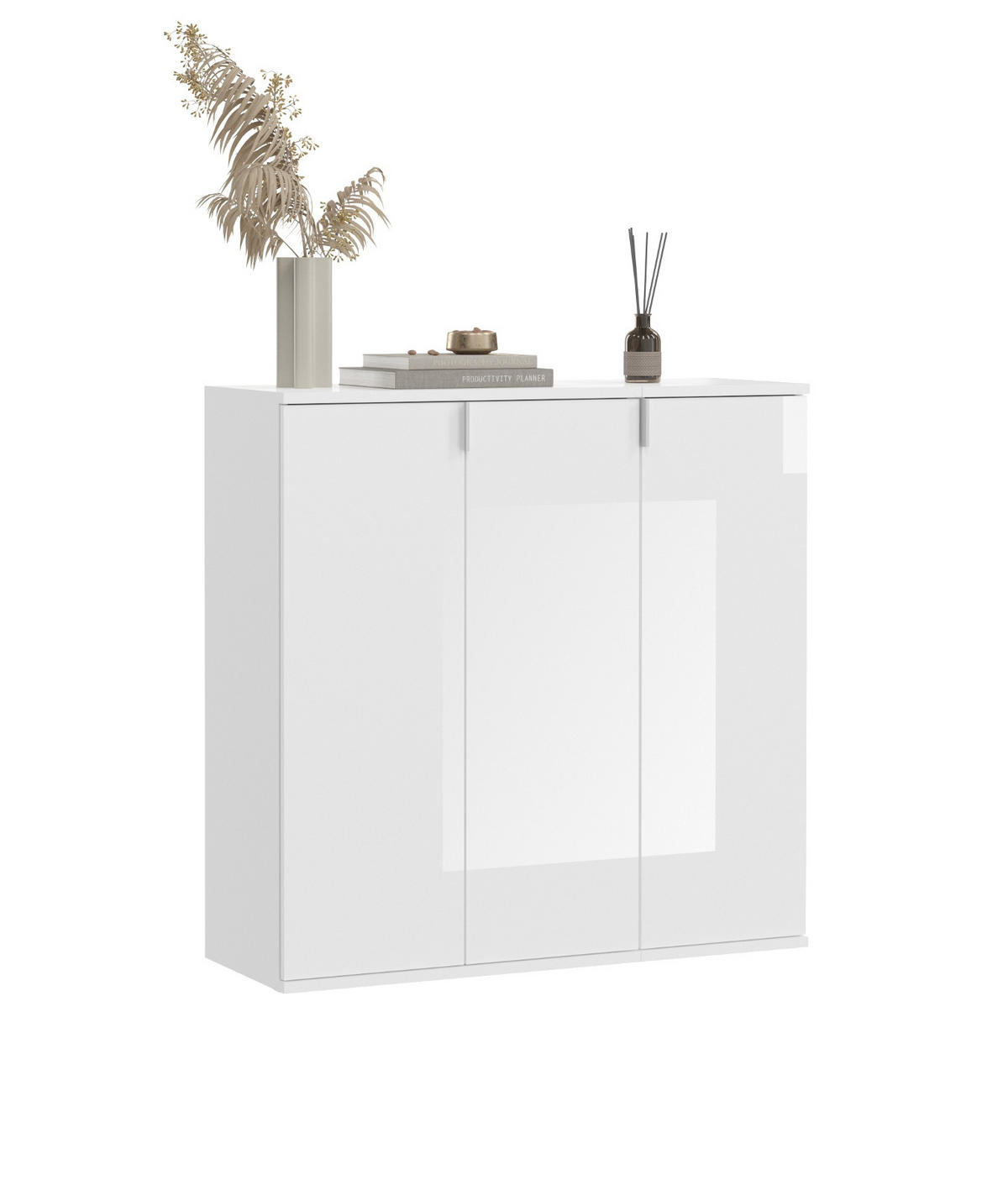 KOMMODE weiß Hochglanz 91 cm, Sideboard mit 10 Fächern - Chromfarben/Weiß Hochglanz, Holzwerkstoff/Metall (91/99/34cm) - Inn.Furn