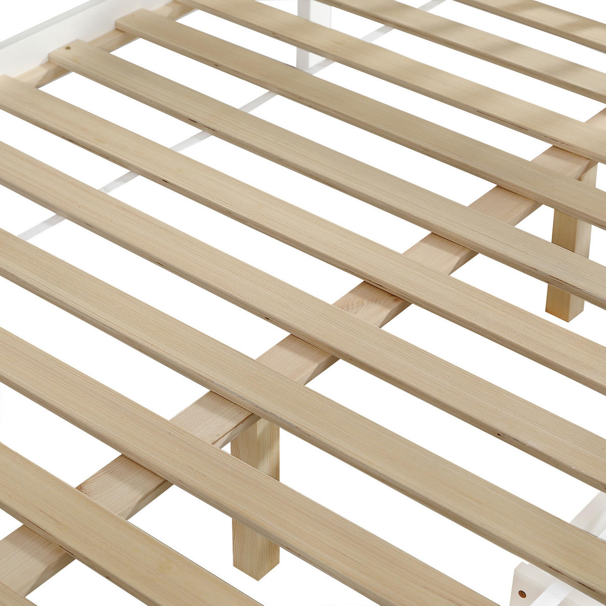 KINDERBETT 140/200 cm in Weiß & Natur mit 2 Schubladen und Dachdesign - Weiß/Naturfarben, Holz/Holzwerkstoff (140/200cm) - CHICFURN