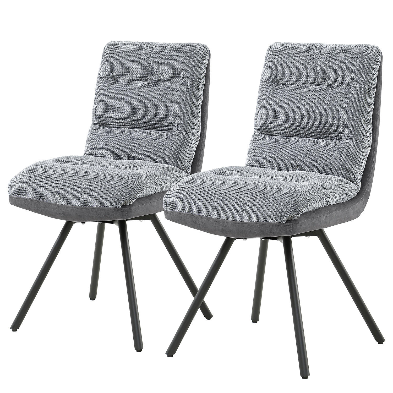 POLSTERSTUHL - 2er-Set - Schwarz/Grau, Textil/Metall (48/95/66cm) - home24