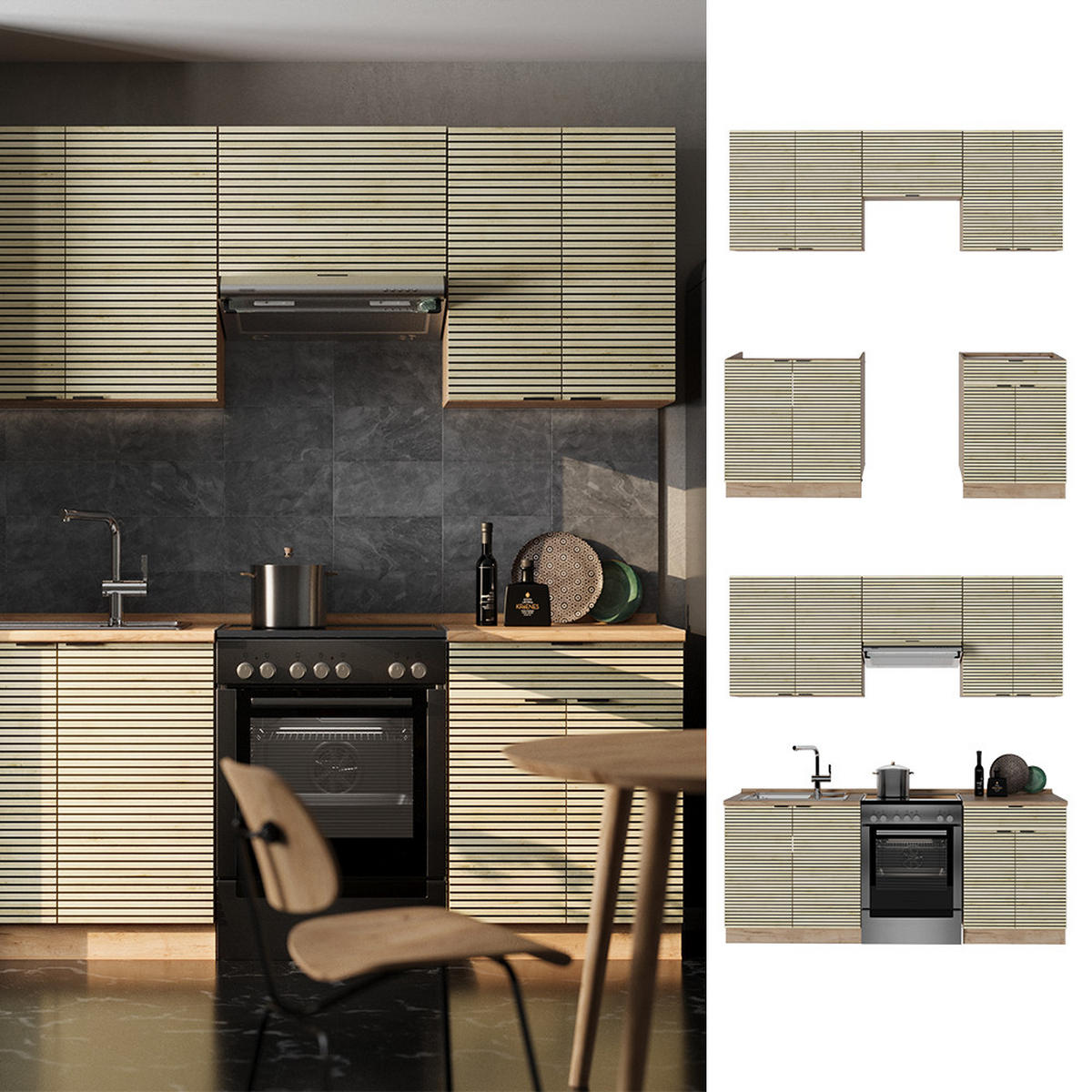 KÜCHENSCHRÄNKE Fame-Line Eiche Paneel/Goldkraft Eiche 200 cm , AP Anthrazit - Hellbraun/Eiche Wotan, Holzwerkstoff (200/81.6/60cm) - Vicco