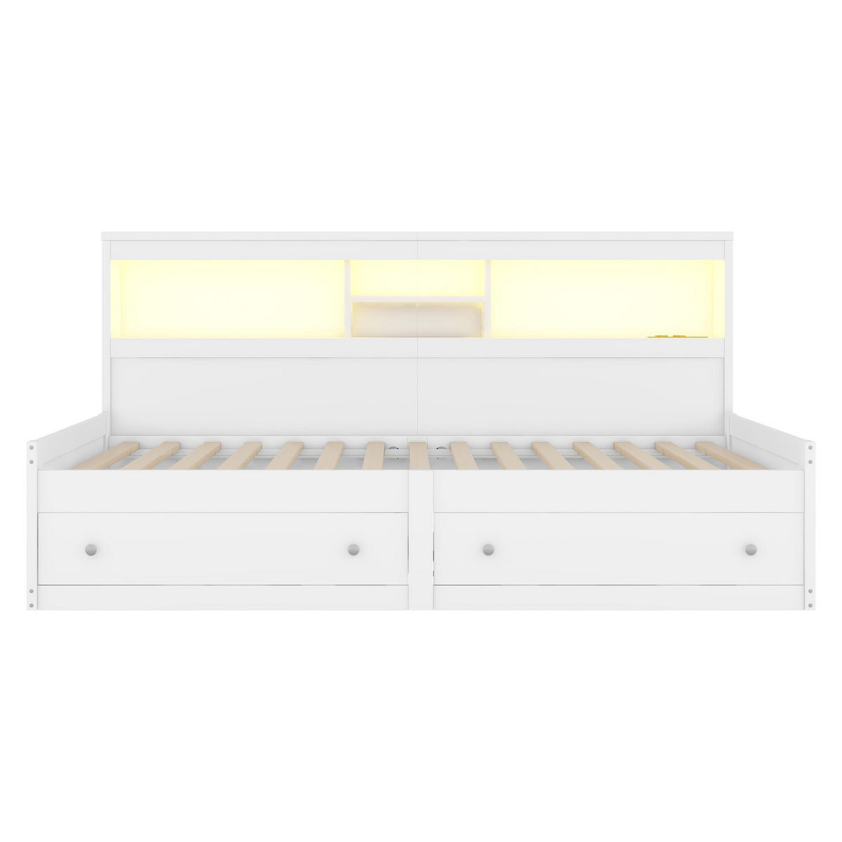TAGESBETT mit USB, Schubladen und LED 90x200 cm Weiß - Weiß, Holz (90/200cm) - Meubliv