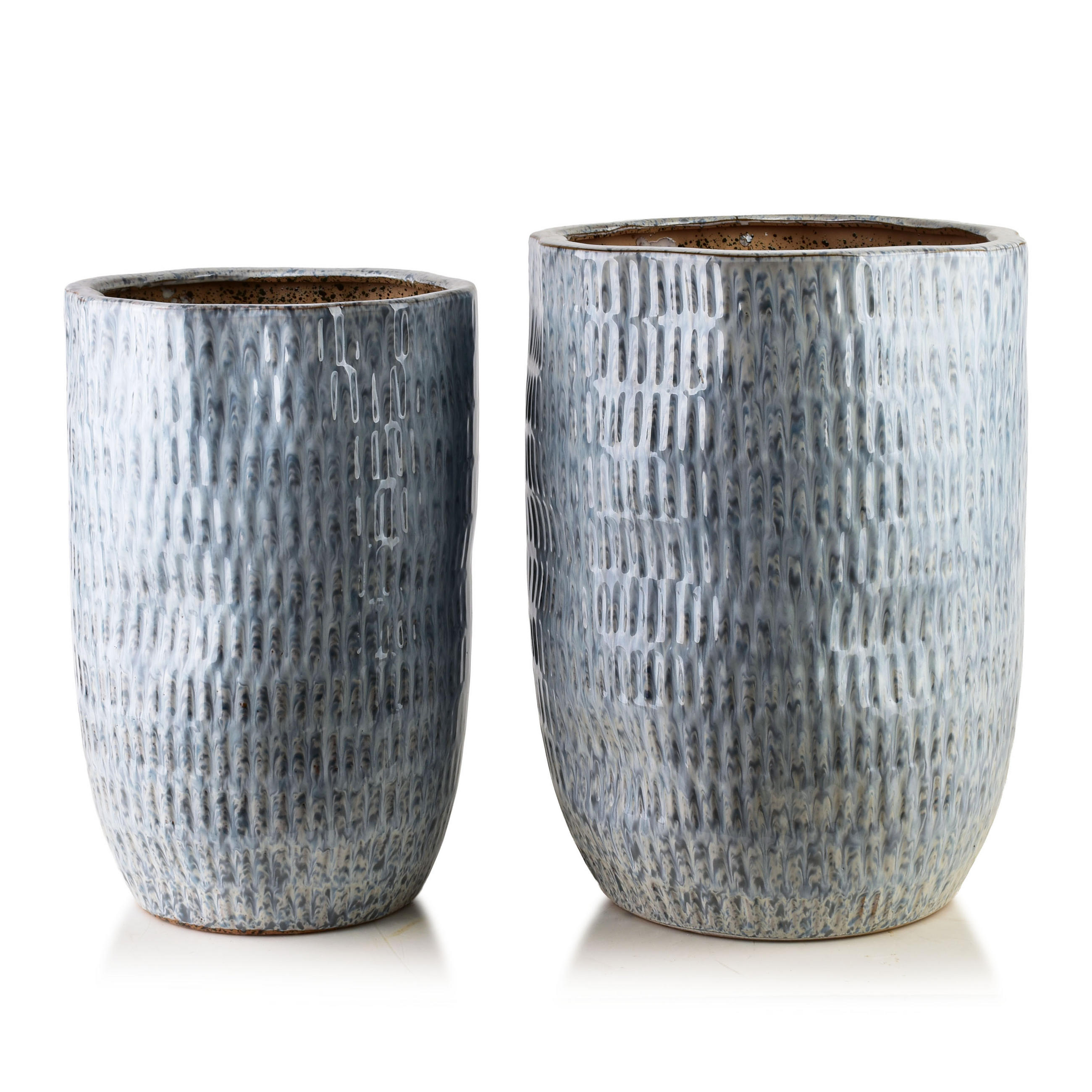 BLUMENTOPF-SET Neva 2er Set Natur 40x40x51/31x31x47,5cm Keramik - Grau, Keramik (42/52/42cm) - Mondex