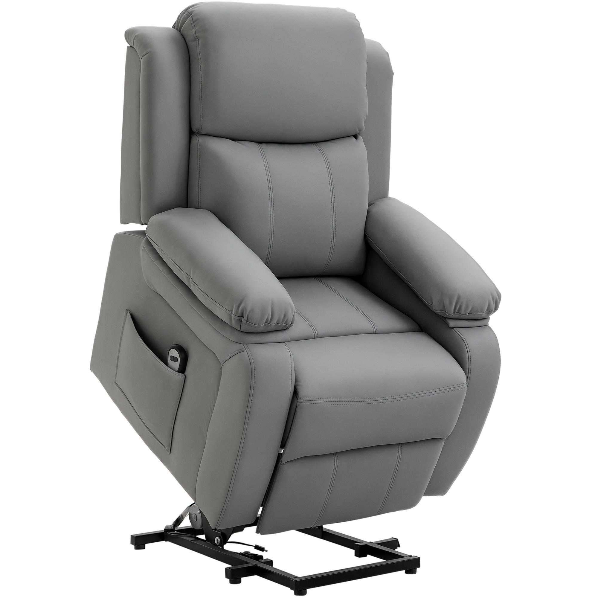 AUFSTEHSESSEL DE-06383 160° neigbar, Kunstleder, Fernbedienung Grau - Grau, Metall (76/105/90cm) - ComfortXL