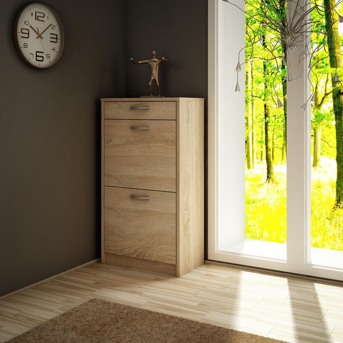 SCHUHSCHRANK 2D1S Sonoma Eiche 50/28/92 cm - Sonoma Eiche, Holzwerkstoff (50/92/28cm) - Matkam Möbel