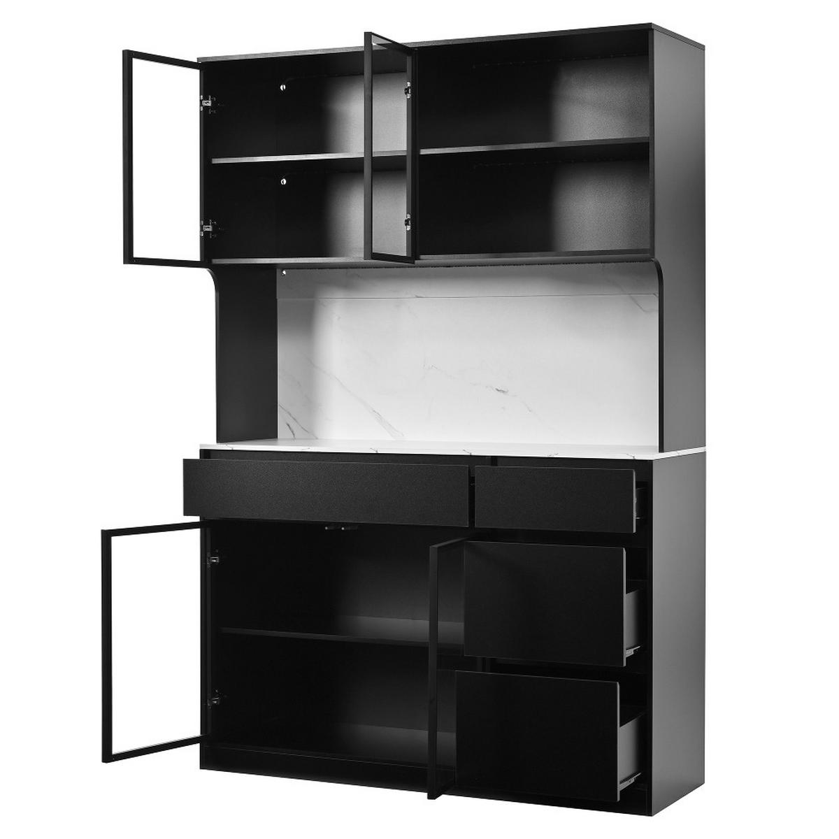 KÜCHENSCHRANK Vitrine Sideboard mit LED-Beleuchtung, Marmoroptik, MDF Schwarz-Weiß, 120/180/40 cm - Schwarz, Kunststoff (40/180/120cm) - Rolipo