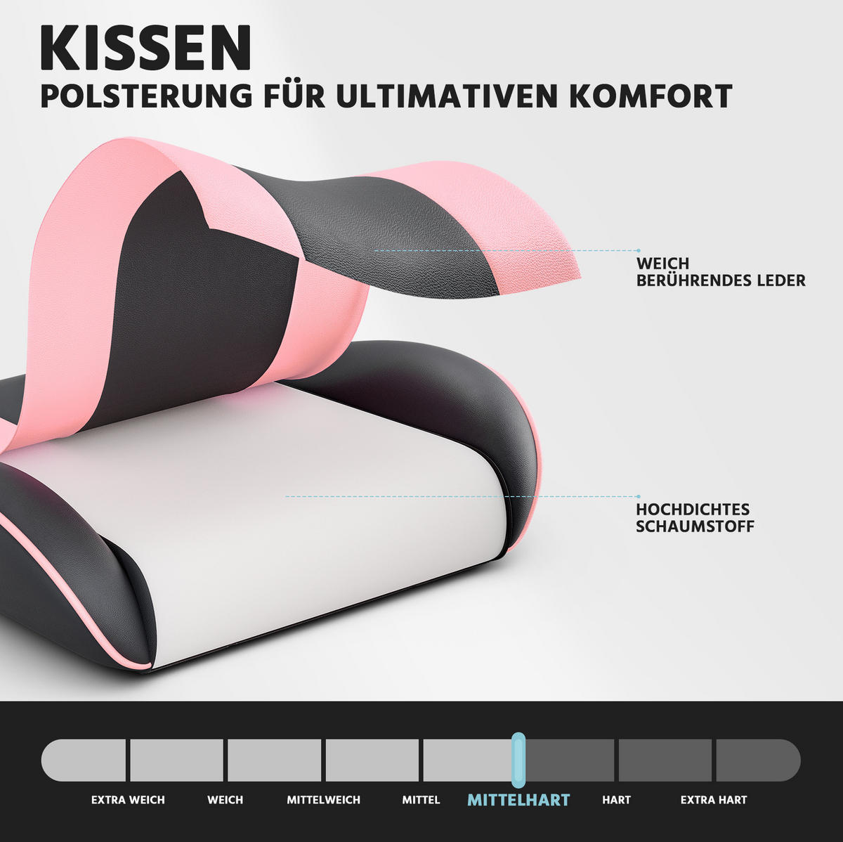 GAMINGSTUHL ergonomisch mit Fußstütze PVC Pink/Black - Pink, Kunststoff (63/120.5/58.5cm) - Meubliv