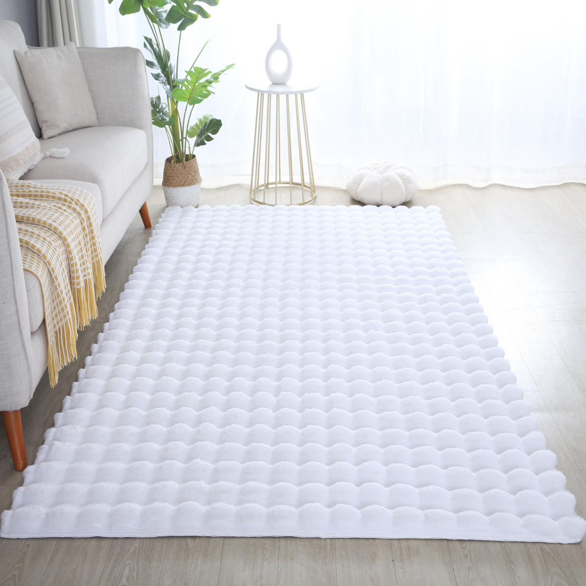 TEPPICH Waschbar Hochflor Uni Polyester Wohnzimmer Weiß Rechteckig 140x200 - Weiß, Textil (140/200cm) - KADIMA DESIGN