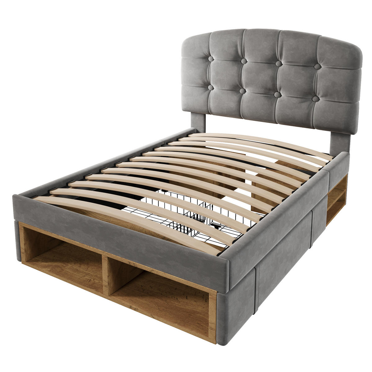 POLSTERBETT 90/200 cm Grau mit 2 Schubladen und Stauraum - Grau, Textil (90/200cm) - Oxeza
