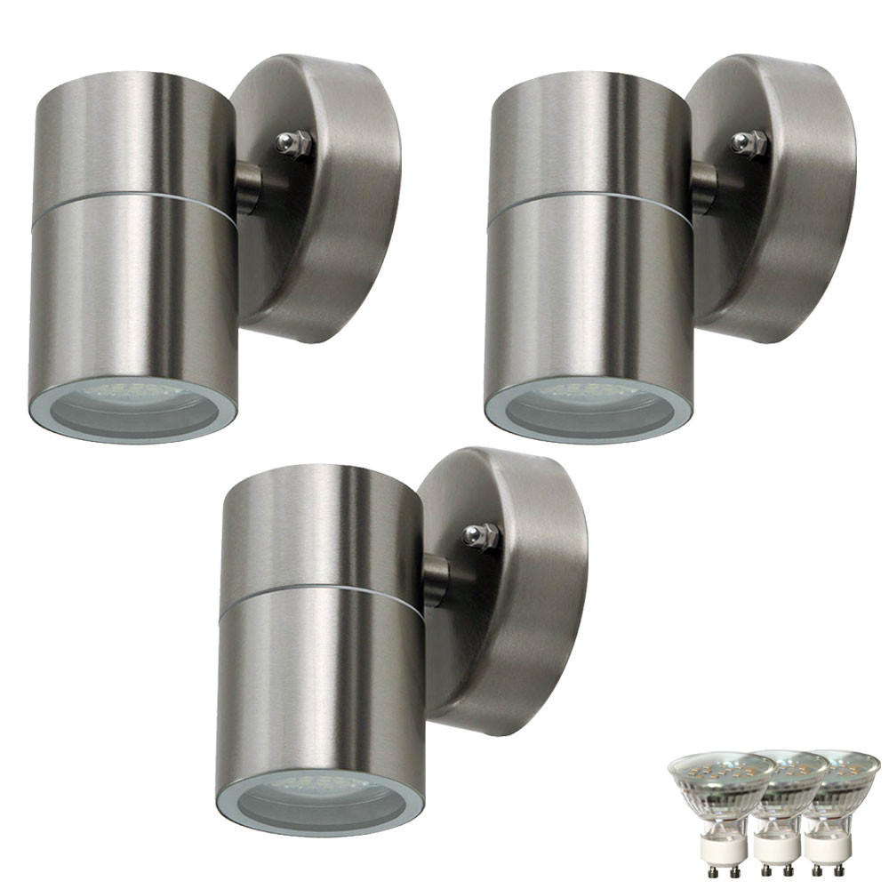 LED AUSSEN-WANDLEUCHTE Edelstahl Silber 3er Set - Silberfarben, Glas (8.5/11.8/9.3cm)