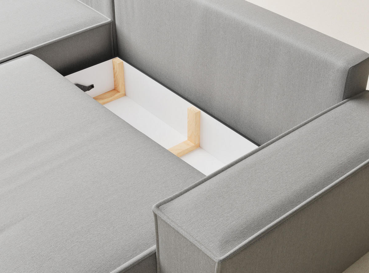 ECKSOFA MIT SCHLAFFUNKTION Maze Hellgrau Webstoff - Hellgrau/Schwarz, Holz/Holzwerkstoff (294/185cm) - Maison de Reve