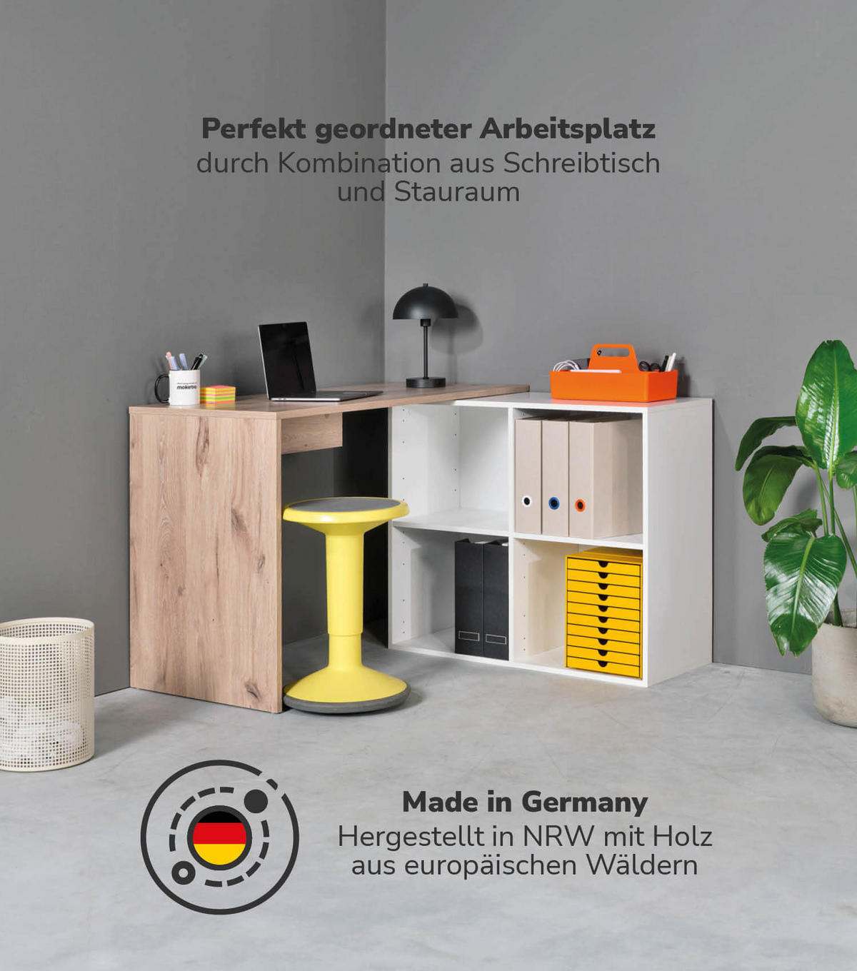 ECKSCHREIBTISCH Der Produktive - Eichefarben/Weiß, Holzwerkstoff (54/112/77cm) - Mokebo