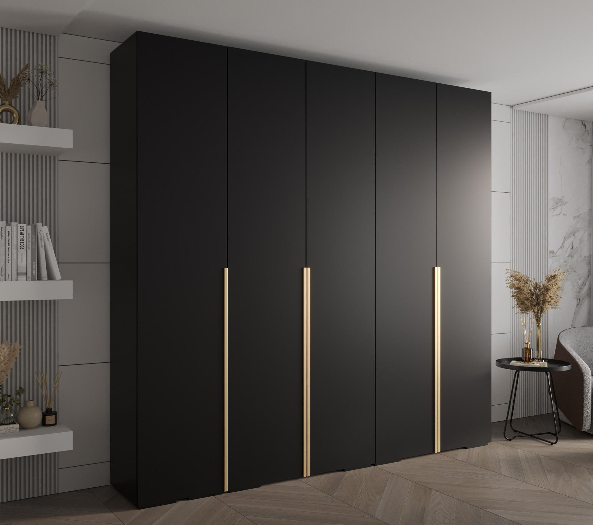 DREHTÜRENSCHRANK 236.7/250/47 5-türig - Goldfarben/Schwarz, Holz/Metall (250/236.7/47cm) - MÖBEL KRYSPOL