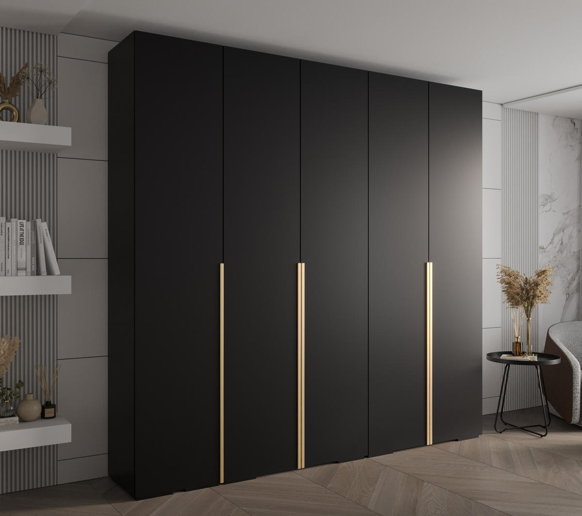 DREHTÜRENSCHRANK 236.7/250/47 5-türig - Goldfarben/Schwarz, Holz/Metall (250/236.7/47cm) - MÖBEL KRYSPOL