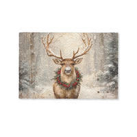 FUSSMATTE Weihnachten - Rentier - Winter - Kranz 60x40 cm - Braun, Kunststoff (60/0.4cm) - MuchoWow