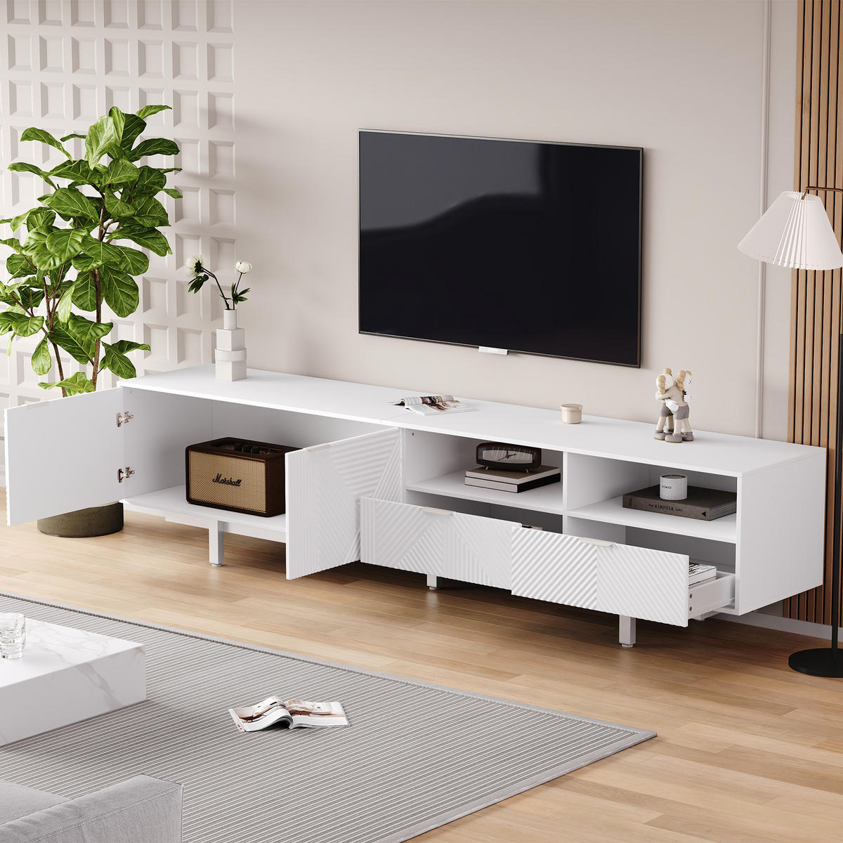 TV-ELEMENT in Weiß TV Schrank mit Stauraum,Schubladen,B200/T40/H51cm - Weiß, Holzwerkstoff/Metall (200/51/40cm) - STILVORA