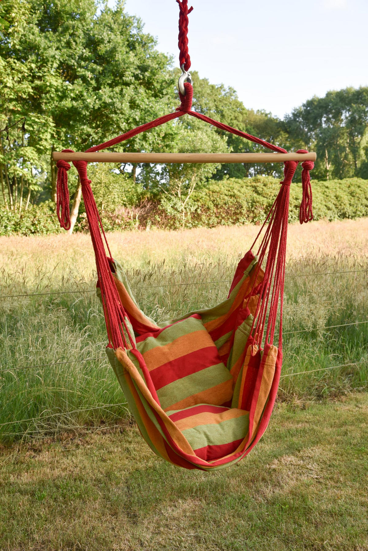 HÄNGESESSEL Mainz mit 2 Kissen Rot Hängesitz - Rot, Holz (90/120/65cm) - DELUKE