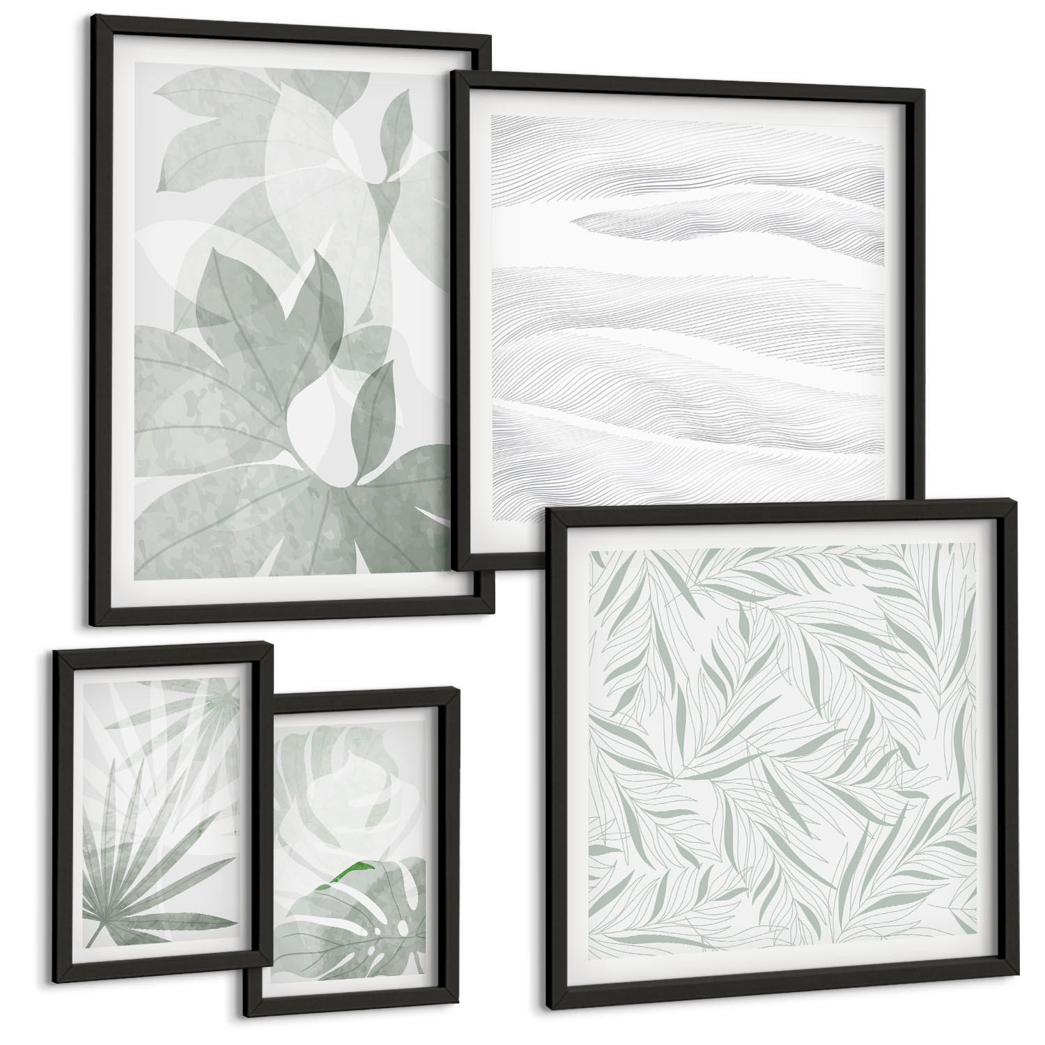 BILDER SET 5er Set - 50x50 cm & 20x30 cm & 40x60 cm Schwarzer Rahmen - Meeresarchitektur Griechenlands - Schwarz, Kunststoff (40/60cm) - TULUP